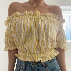 Yellow and white off shoulder crop top!